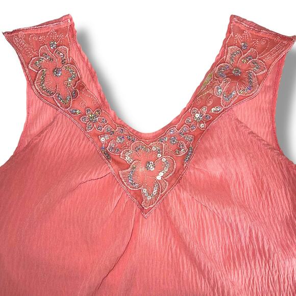 Uno Core Womens Blouse Top Sleeveless Pullover Sequin Nearly Sheer Pink Medium - Picture 7 of 10